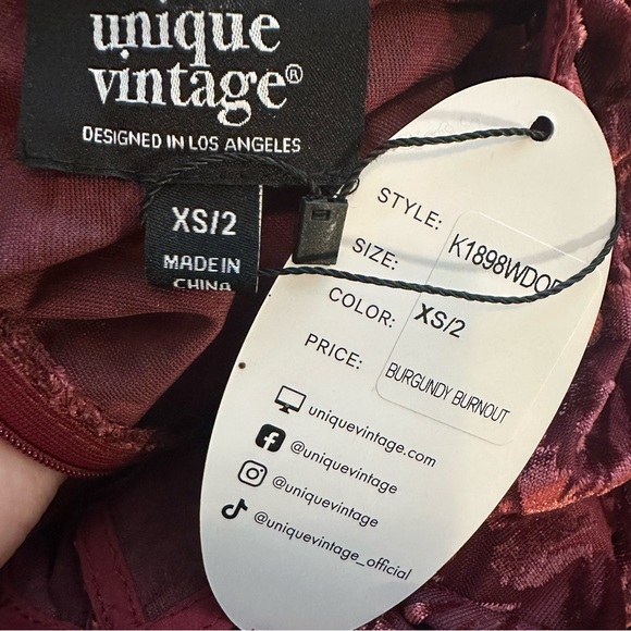 Unique Vintage Burgundy Fringe Flitter Sleeve Burnout Caftan XS NWT - Picture 7 of 7